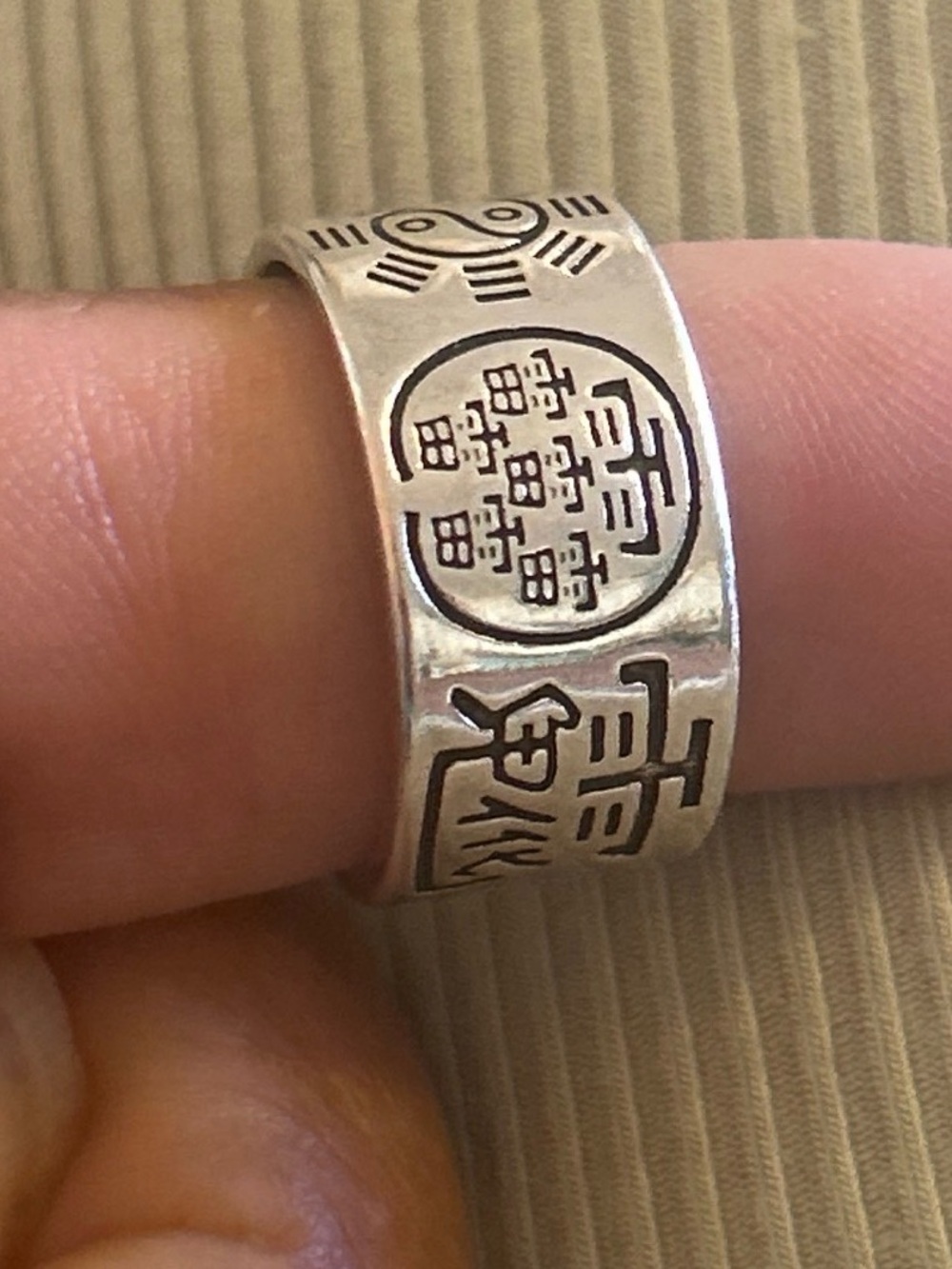 Vintage Sterling Silver S925 Yin Yang Bagua Adjustable Ring Taoist Amulet